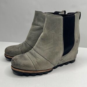 Sorel Women's Lea Wedge Chelsea Boot Distressed Leather Gray Size 7